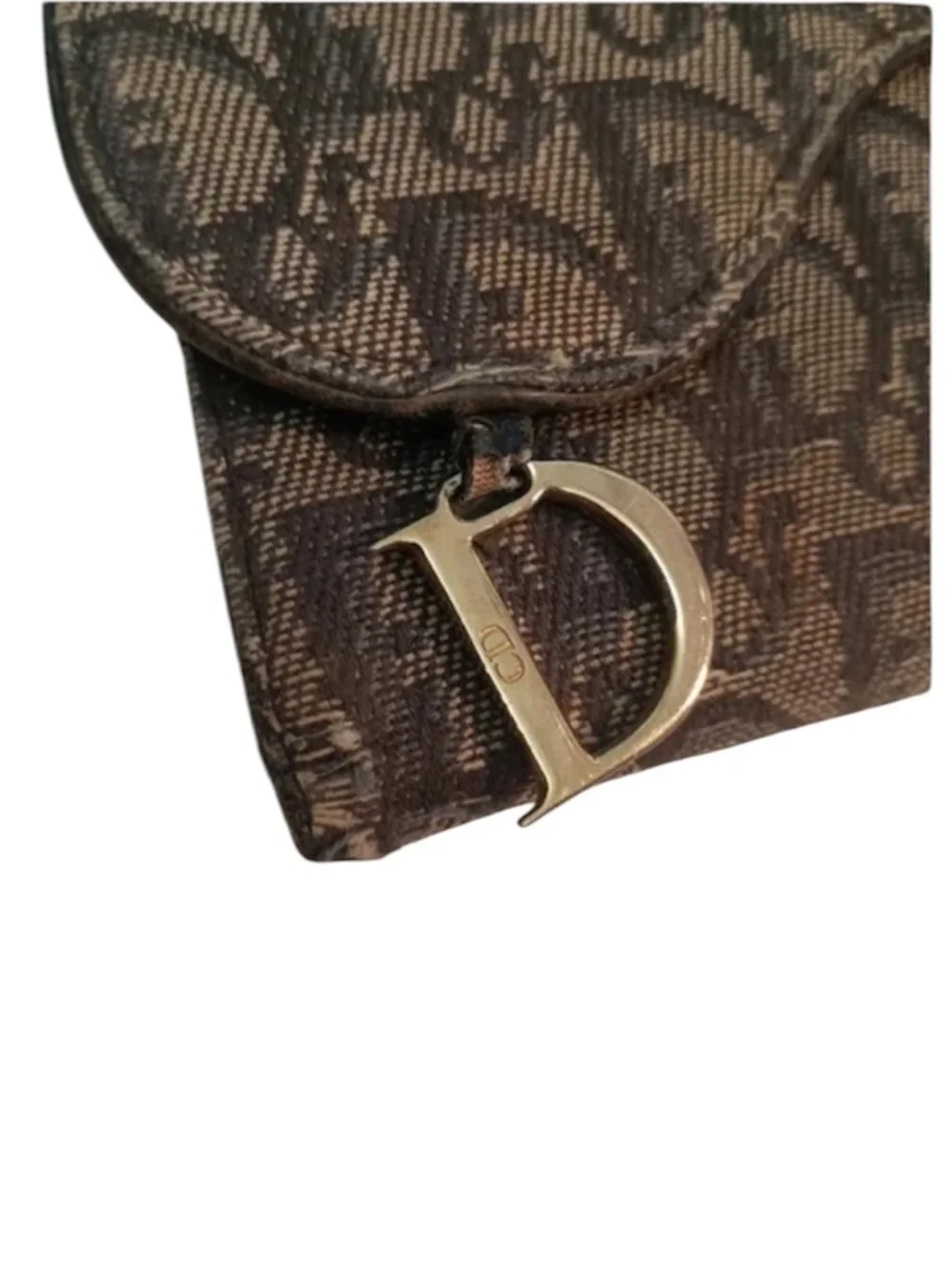 Christian Dior Logo Saddle Trotter TriFold Wallet Canvas Leather Silver Charm